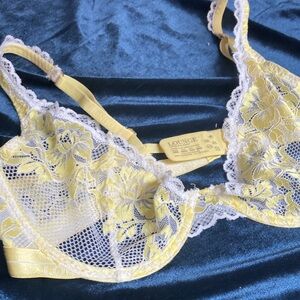 Lounge 36D sexy yellow and white mesh with lace underwire bra NEW